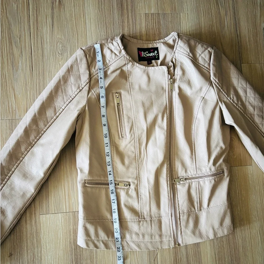 Y2K B Sweet Faux Leather Jacket Moto Beige Quilted Full Zip Womens L Rock N Roll - Picture 8 of 12